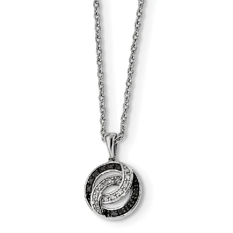 Pendant Necklace for Casual Style-Black & White Diamond 11mm Swirl Circle Necklace in Sterling Silver