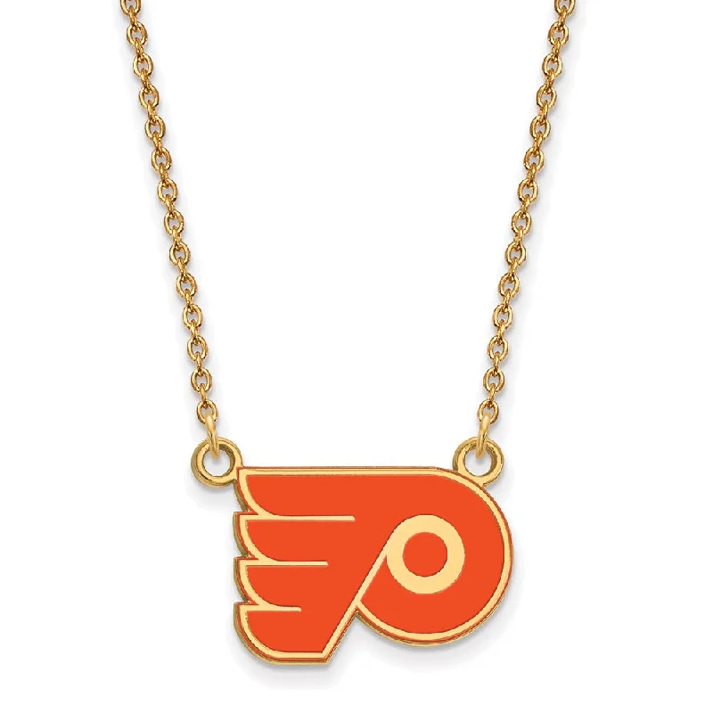 Necklaces with Initials-SS 14k Yellow Gold Plated NHL Flyers SM Enamel Necklace, 18 Inch