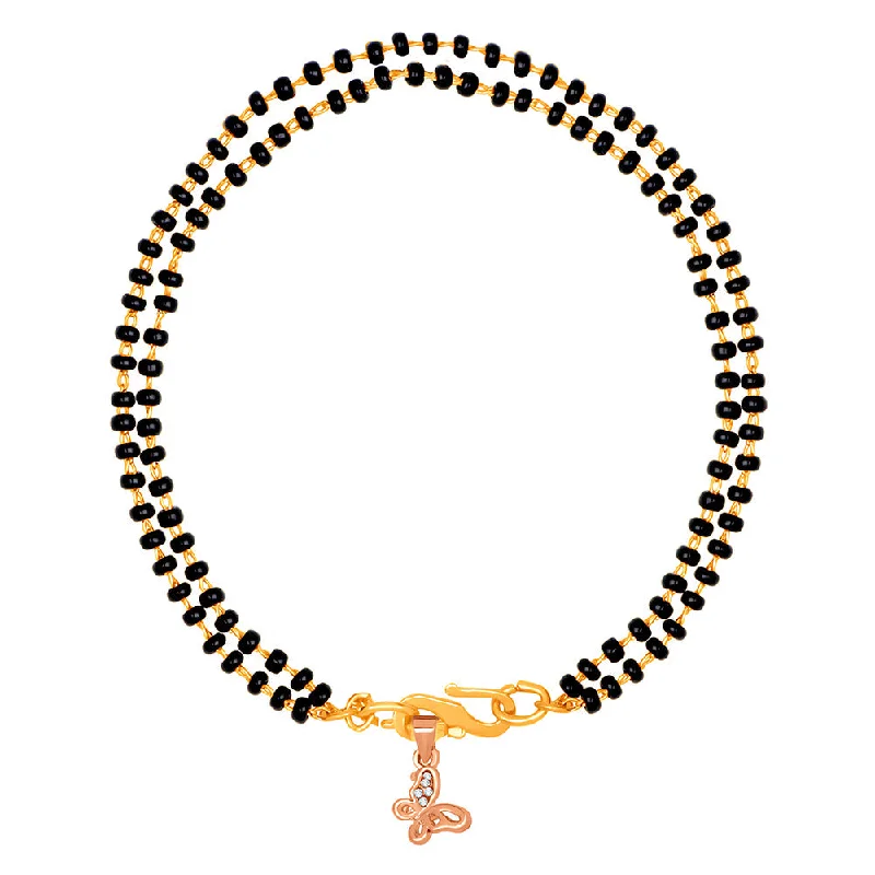 Statement Bangles for Festive Celebrations-Mahi Dual Chain Butterfly Charm Mangalsutra Bracelet with Beads and Crystal for Women (BR1100495M)