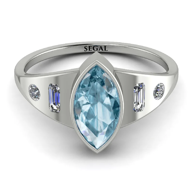 Colored Gemstone Ring for Fashion-Marquise Bezel Aquamarine Ring - Juliana No. 403