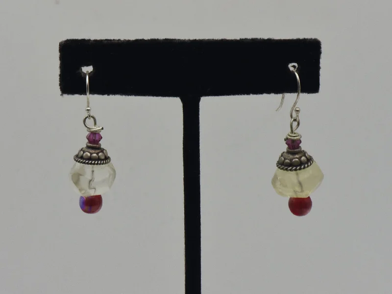 Multi-color Earrings for Fashionistas-Glass Bead Sterling Silver Dangle Earrings