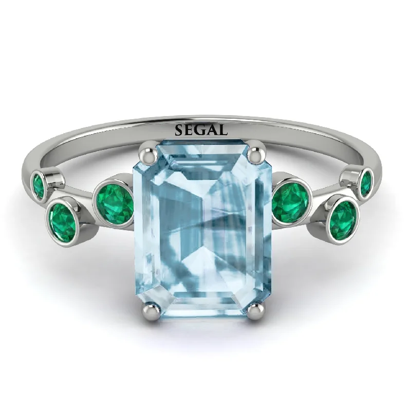 Chunky Gemstone Ring for Bold Style-Emerald Cut Aquamarine Ring With Bezel - Alina No. 406