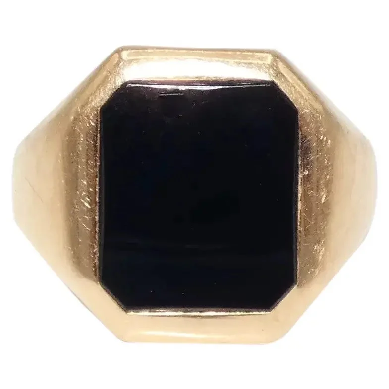 Stylish Wedding Ring Set for Couples-14K Gold Onyx 1940's Ring