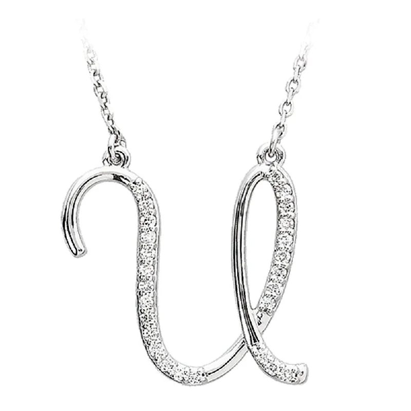 Unique Charm Necklace for Stylish Women-1/8 Ctw Diamond Sterling Silver Medium Script Initial U Necklace, 16in