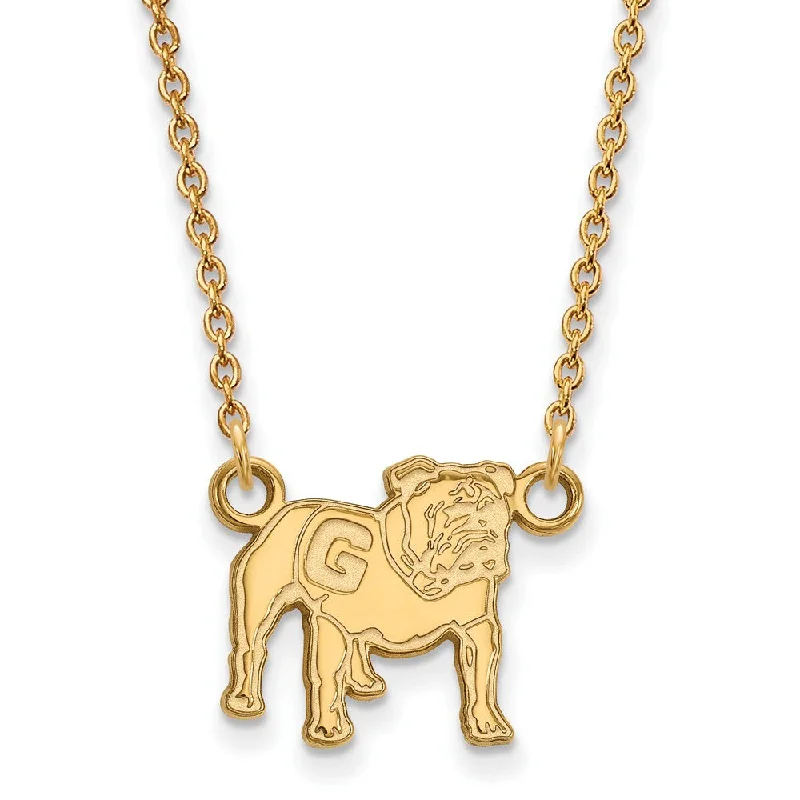 Black Necklace for Evening Events-14k Gold Plated Silver U of Georgia Small Bulldog Necklace