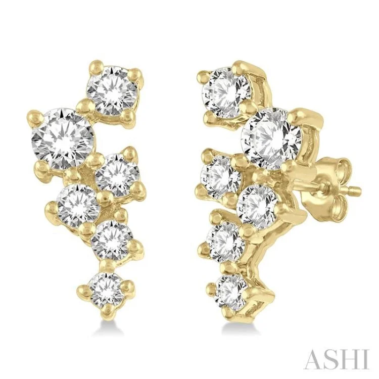 Beautiful Earrings for Fashionable Look-1/4 Ctw Scatter Round Cut Diamond Fashion Earring in 14K Yellow Gold