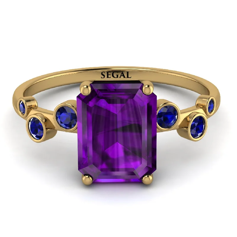 Handcrafted Diamond Ring for Engagement-Emerald Cut Amethyst Ring With Bezel - Alina No. 313