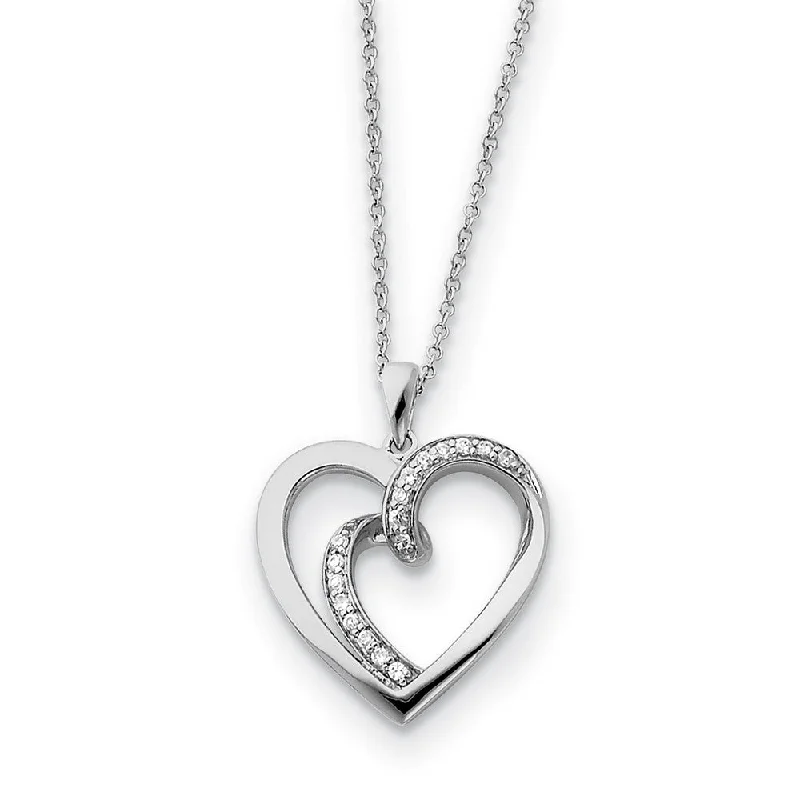 Stylish Necklace for Special Events-Rhodium Plated Sterling Silver & CZ Soul Mate Heart Necklace, 18 Inch