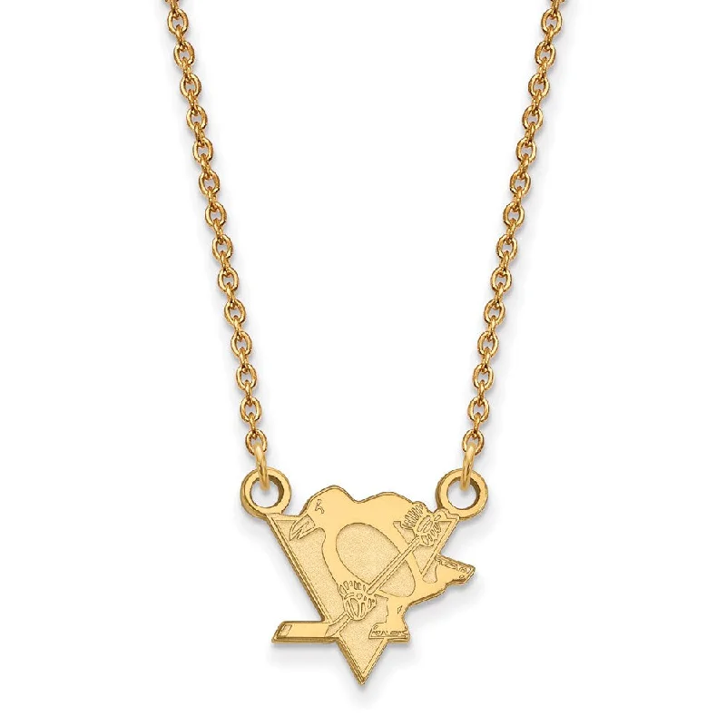 Simple Silver Pendant Necklace-SS 14k Yellow Gold Plated NHL Pittsburgh Penguins SM Necklace, 18 Inch