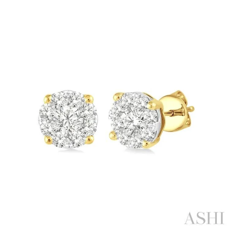 Acrylic Earrings for Casual Looks-1/4 Ctw Lovebright Round Cut Diamond Stud Earrings in 14K Yellow and white Gold