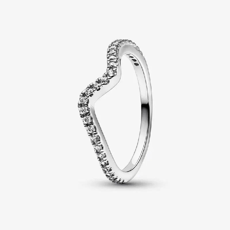 Designer Ring for Women-PANDORA : Sparkling Wave Ring - Sterling Silver