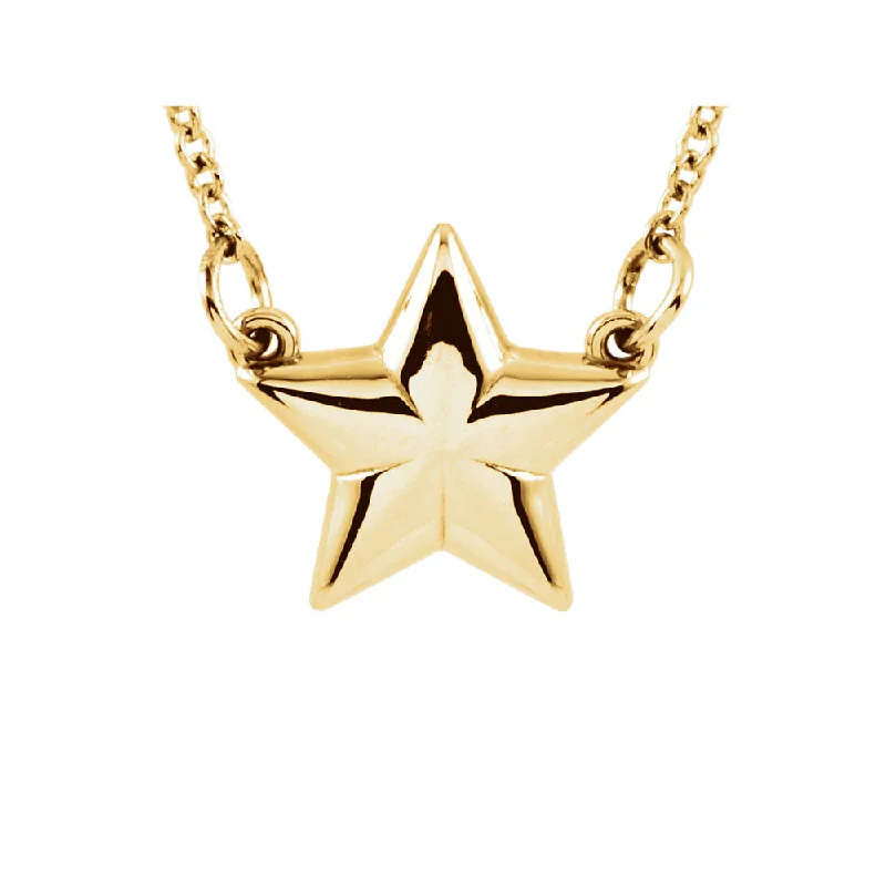 Beautiful Necklace for Evening Party-Polished Small Star Necklace in 14k Yellow Gold, 18 Inch