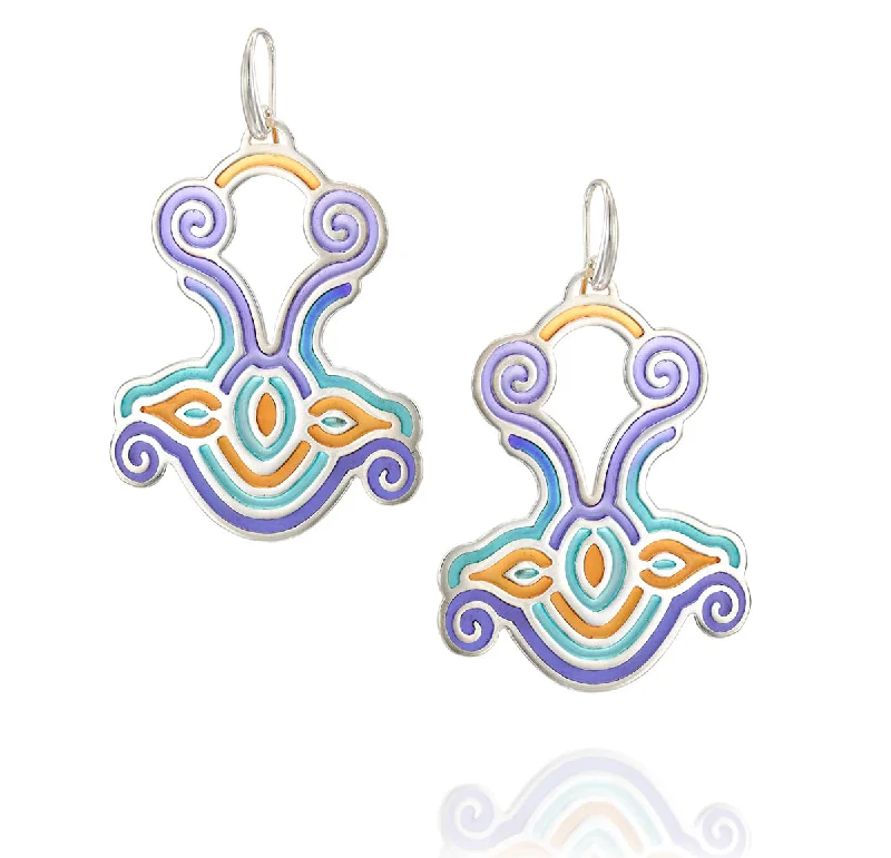 Acrylic Earrings for Casual Looks-Big colorful dangle silver sterling sea earrings