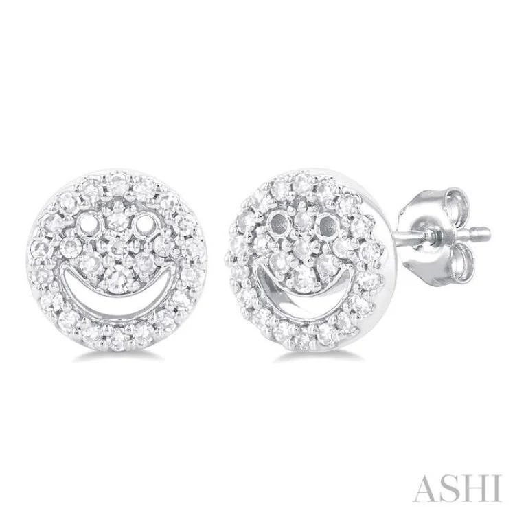 Timeless Gold Earrings for Women-1/6 ctw Petite Smiley Round Cut Diamond Fashion Stud Earring in 10K White Gold