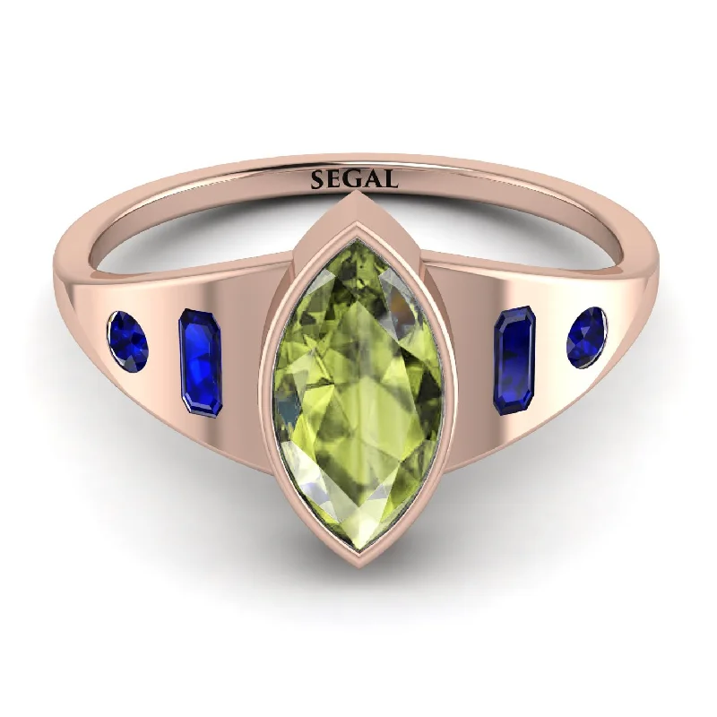 Elegant Diamond Ring for Engagement-Marquise Bezel Peridot Ring - Juliana No. 714