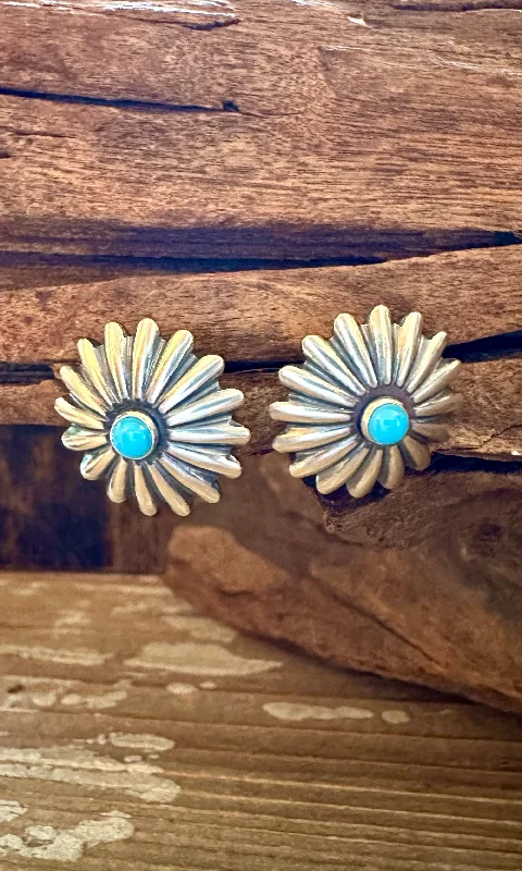 Vintage Drop Earrings for Women-SNOWFLAKE STUDS Sterling Silver and Turquoise Earrings