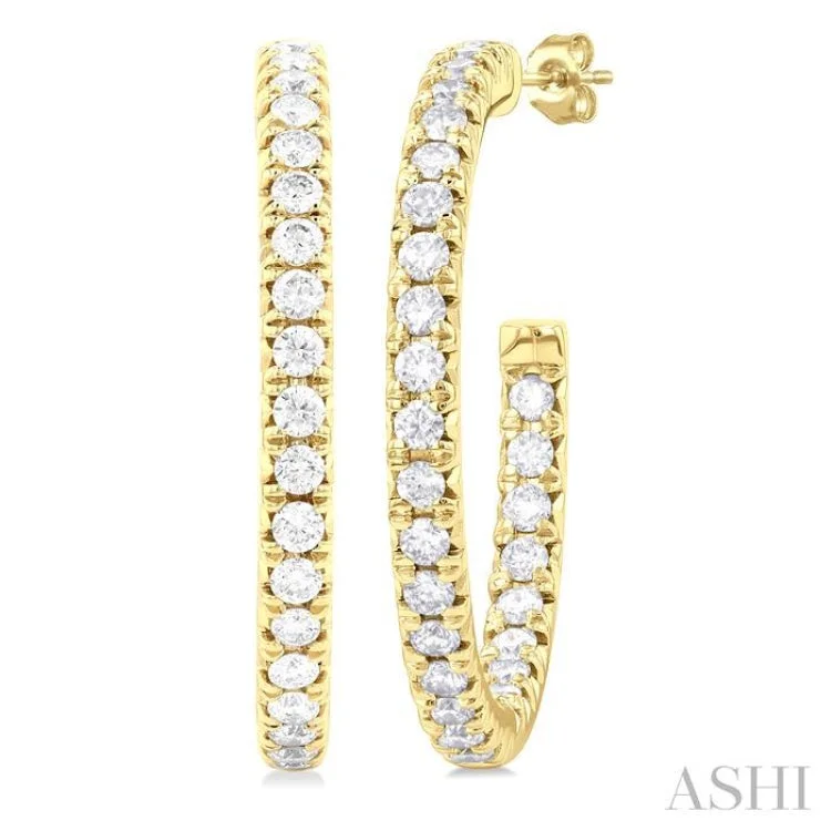 Elegant Gold Earrings for Daytime Wear-1.00CTRDDM FRENCH PAVE HOOP ER YG 14K-G*