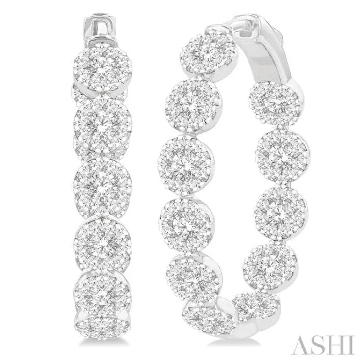 Swarovski Crystal Earrings-4 1/5 ctw Circular Link Lovebright In-Out Round Cut Diamond Hoop Earring in 14K White Gold