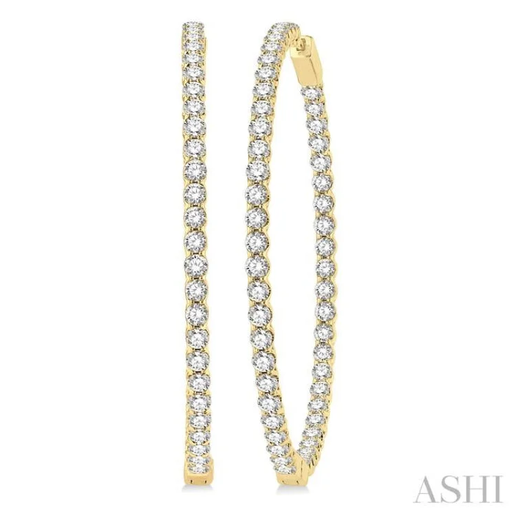 Chic Earrings for Stylish Women-7 Ctw Inside-Out Round Cut Diamond 2-Inch Hoop Earrings in 14K Yellow Gold