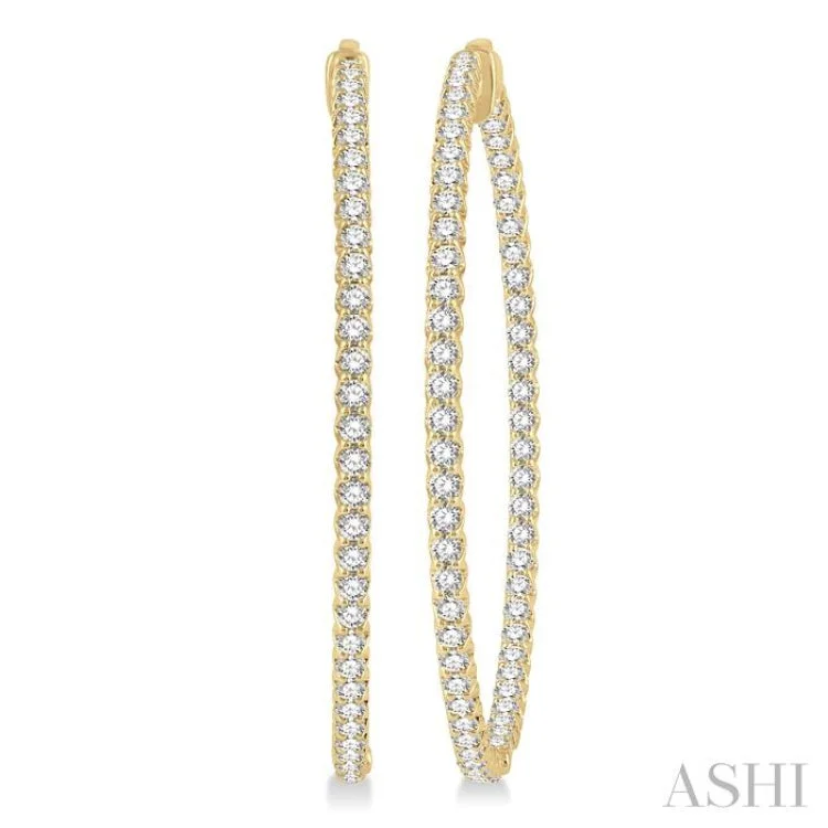 Diamond Drop Earrings-4 Ctw Inside-Out Round Cut Diamond 2-Inch Hoop Earrings in 14K Yellow Gold