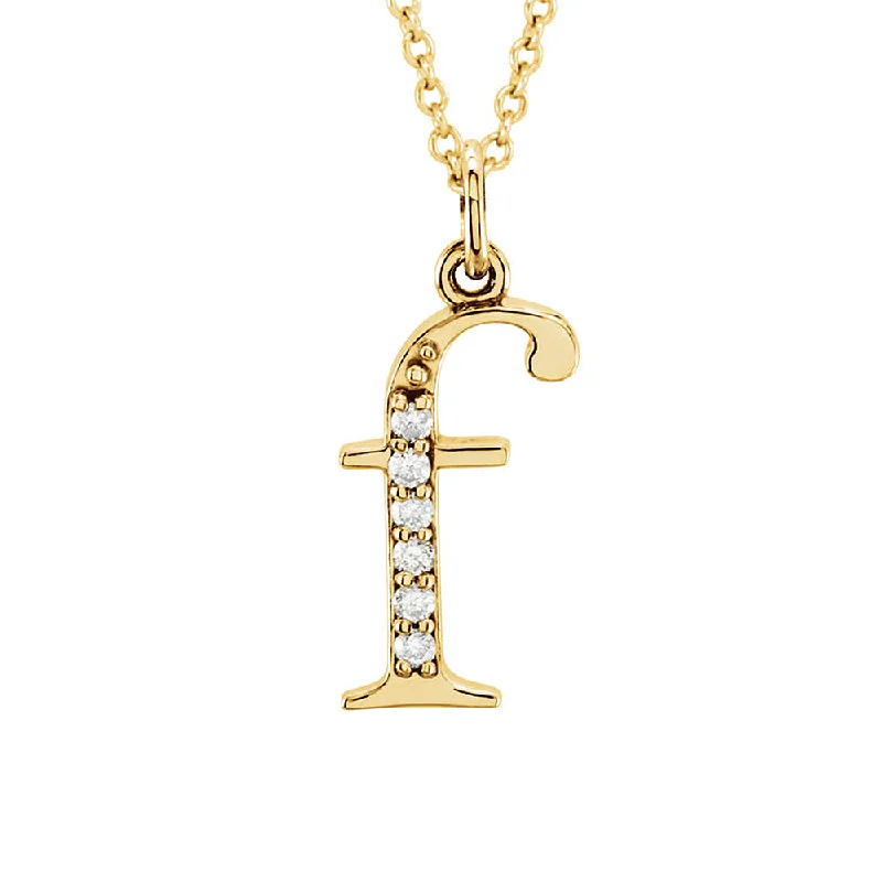 Elegant Necklace for Formal Wear-The Abbey 14k Yellow Diamond Lower Case Initial 'f' Necklace 16 Inch