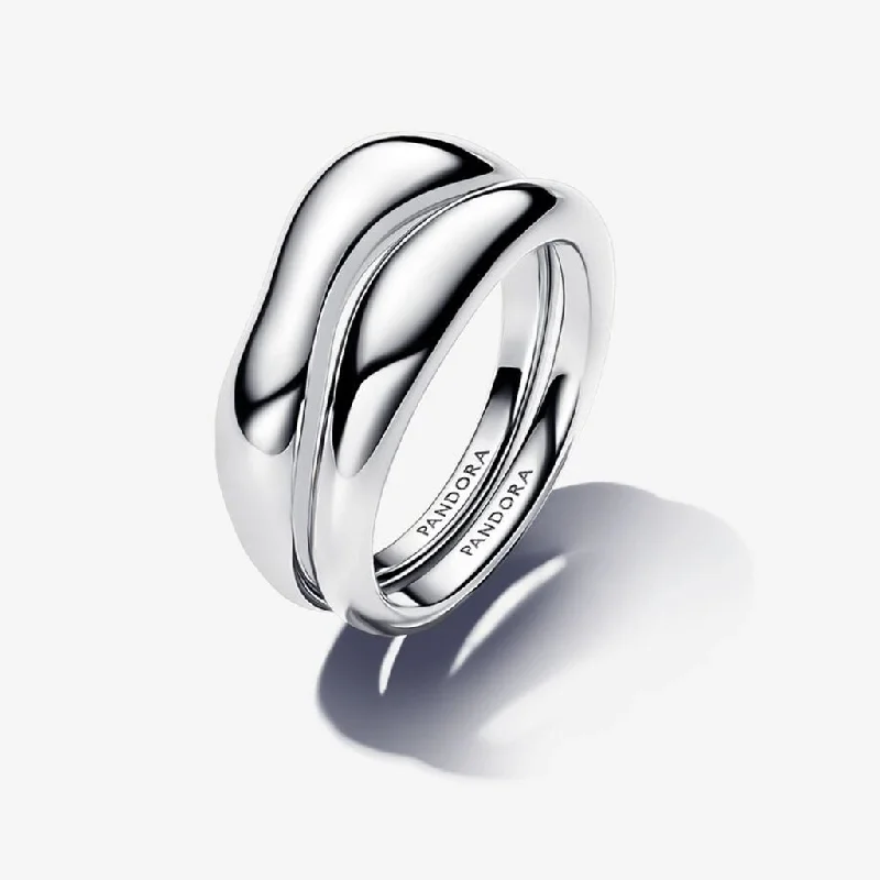 Elegant Diamond Ring for Engagement-PANDORA : Organically Shaped Stacking Rings in Sterling silver