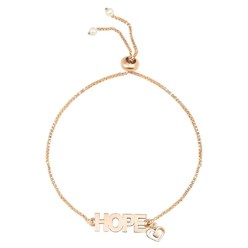 Gold Bangle Bracelets for Casual Style-Mahi Rose Gold Plated Inspirational Word Hope and Heart Adjustable Bracelet for Women (BR1100457Z)