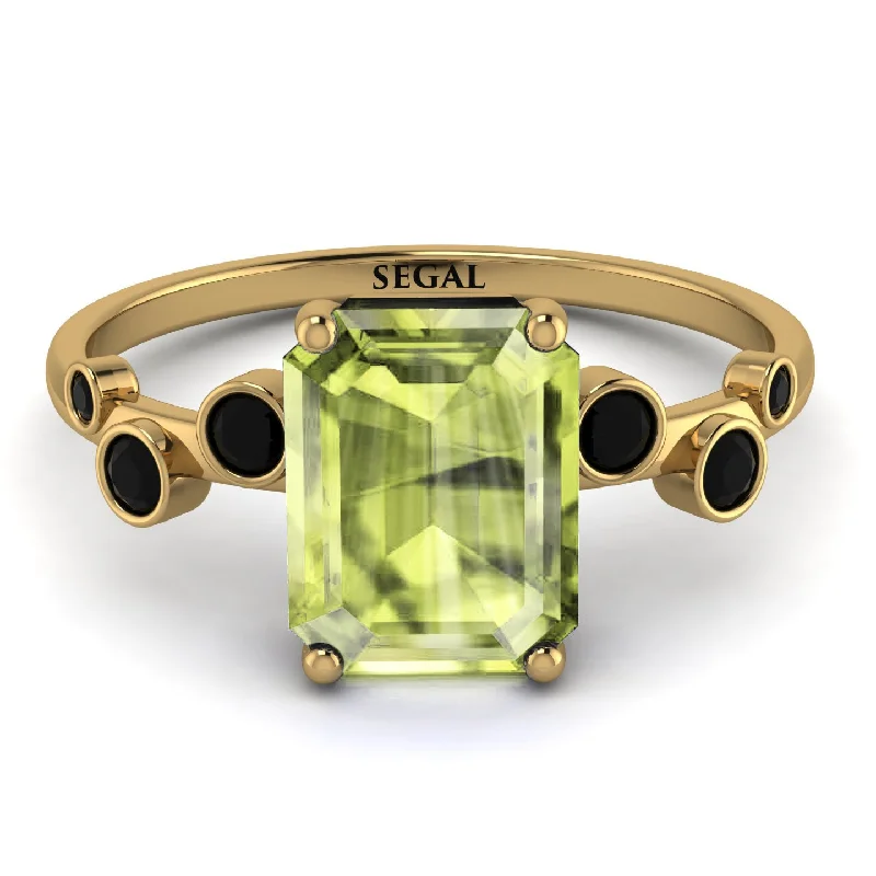 Large Engagement Ring for Women-Emerald Cut Peridot Ring With Bezel - Alina No. 707