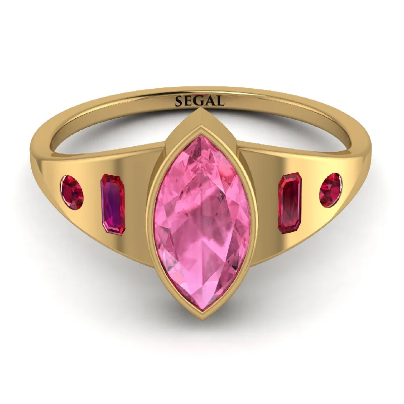 Luxury Ring for Anniversary Gifts-Marquise Bezel Pink Moissanite Ring - Juliana No. 810