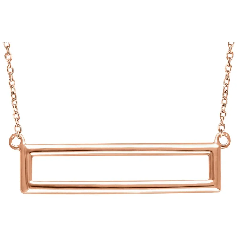 Chunky Gold Necklace for Bold Look-29mm Horizontal Rectangle Necklace in 14k Rose Gold, 16-18 Inch