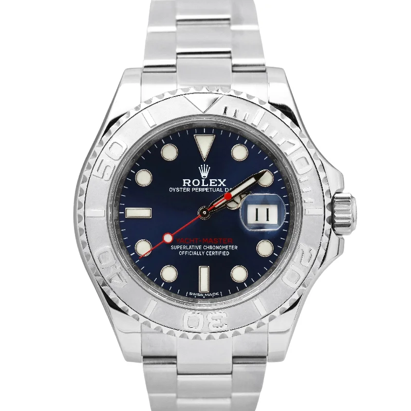 Luxury Watches with Black Leather Strap-MINT Rolex Yacht-Master Platinum BLUE 40mm Stainless Steel Oyster Watch 116622