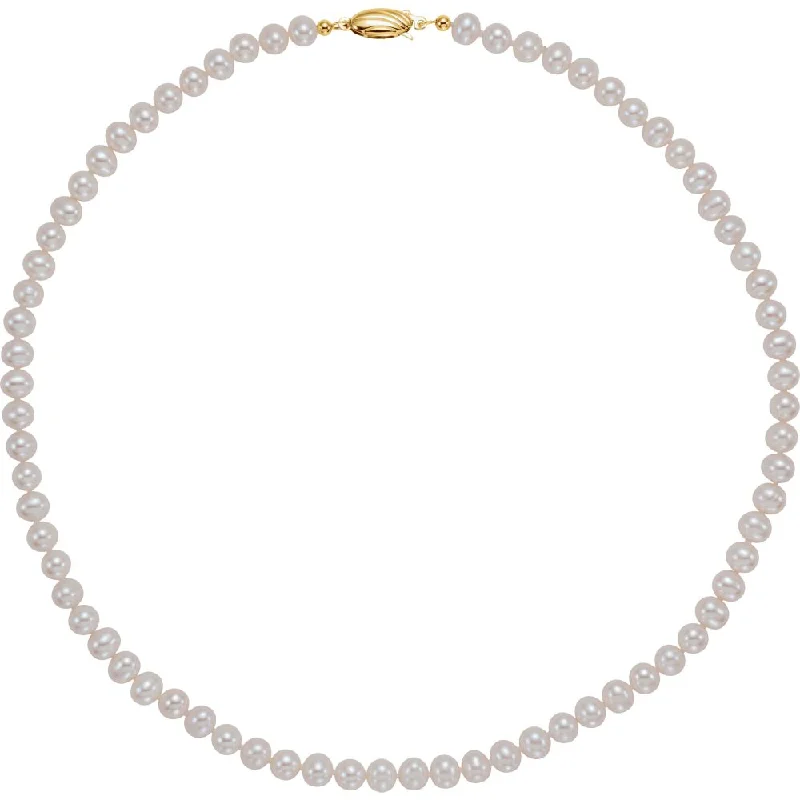 Layered Silver Necklace for Trendy Look-5.5-6.0mm, White FW Cultured Pearl & 14k Yellow Gold Necklace, 18 Inch