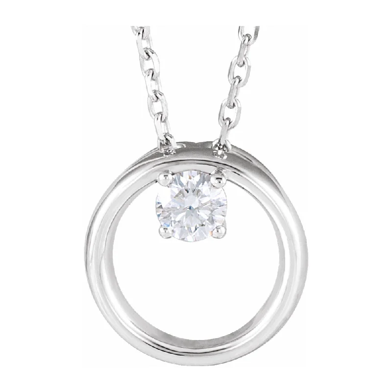 Silver Necklace for Weddings-14K Yellow or White Gold 1/10 CT Diamond Circle Necklace, 16-18 Inch