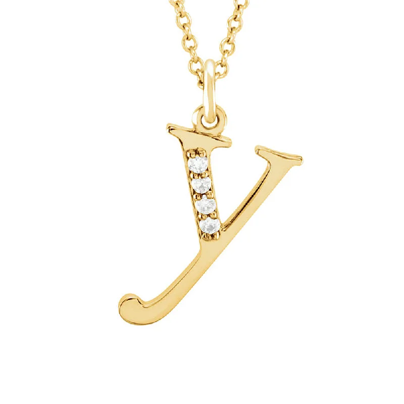 Classic Gold Necklace for Weddings-The Abbey 14k Yellow Diamond Lower Case Initial 'y' Necklace 16 Inch