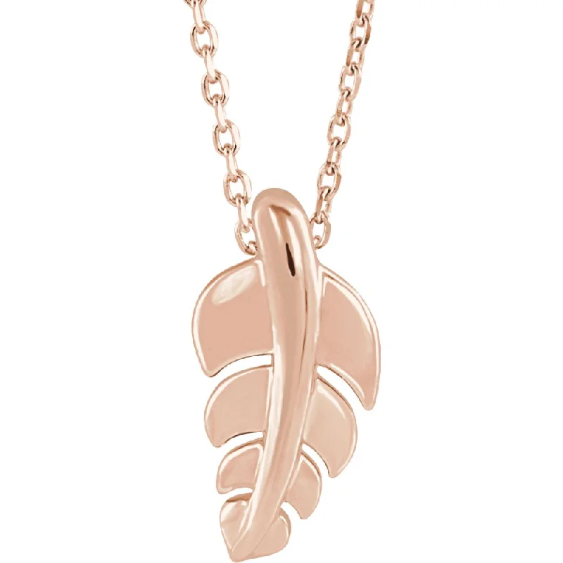 Vintage Style Chain Necklace-14k White, Rose or Yellow Gold Small Vertical Leaf Necklace, 16-18 In.