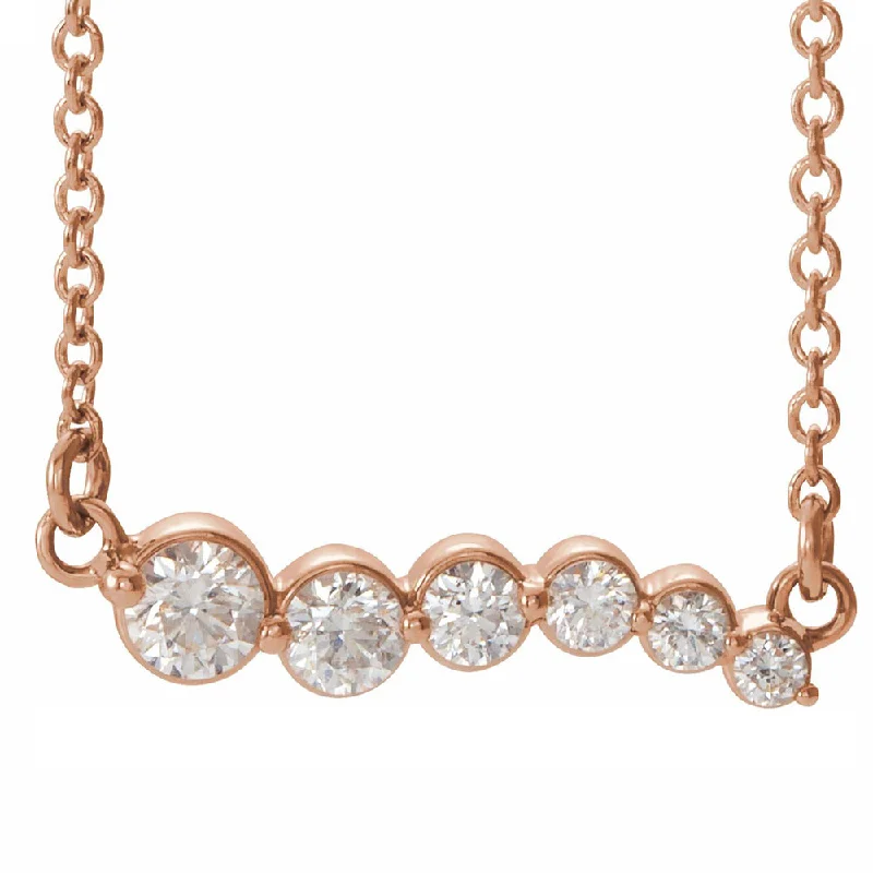 Pearl Drop Necklace for Brides-14k Rose Gold 1/4 Ctw Diamond Graduated Bar Necklace, 16 or 18 Inch