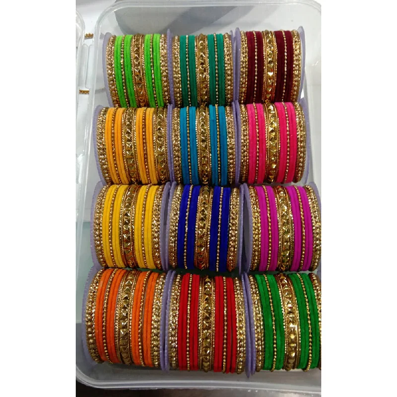 Sparkling Gold Bangles for Parties-Shree Asha Bangles Pack Of 12 bangles Set