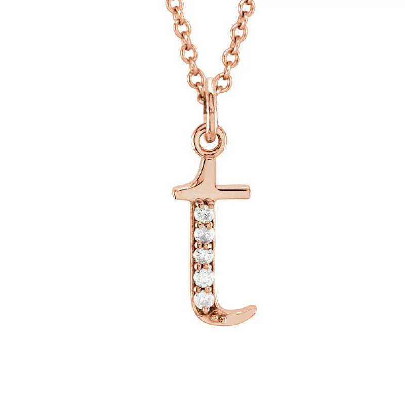 Elegant Silver Necklace for Formal Occasions-The Abbey 14k Rose Gold Diamond Lower Case Initial 't' Necklace 16 In