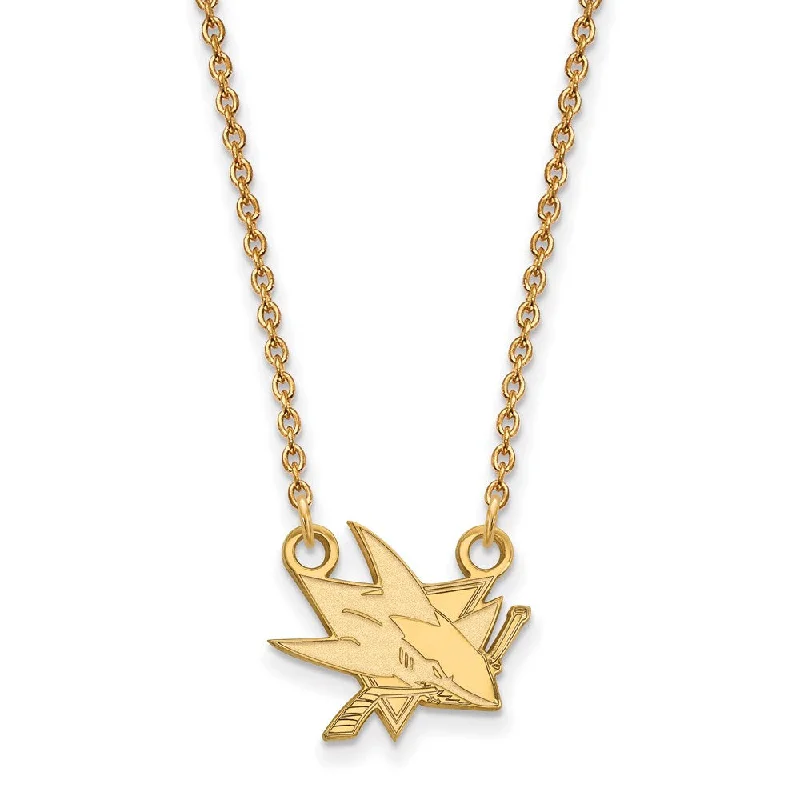 Colorful Necklace for Festivals-SS 14k Yellow Gold Plated NHL San Jose Sharks Small Necklace, 18 Inch