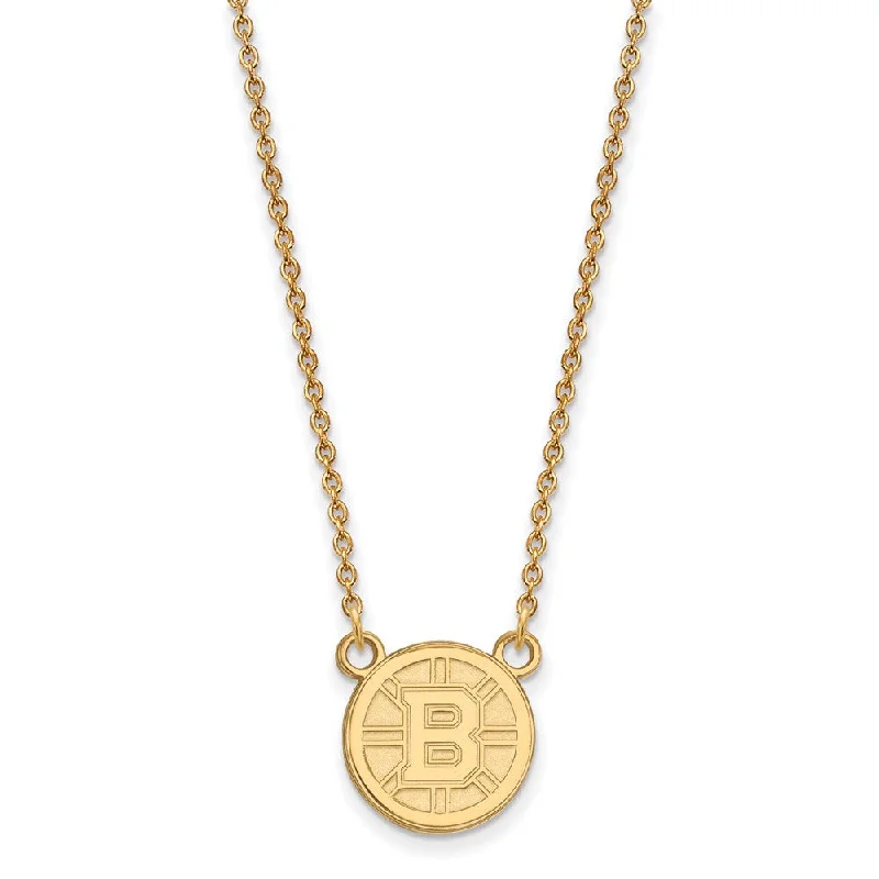 Beaded Necklace for Fashion-14k Yellow Gold NHL Boston Bruins Small Necklace, 18 Inch