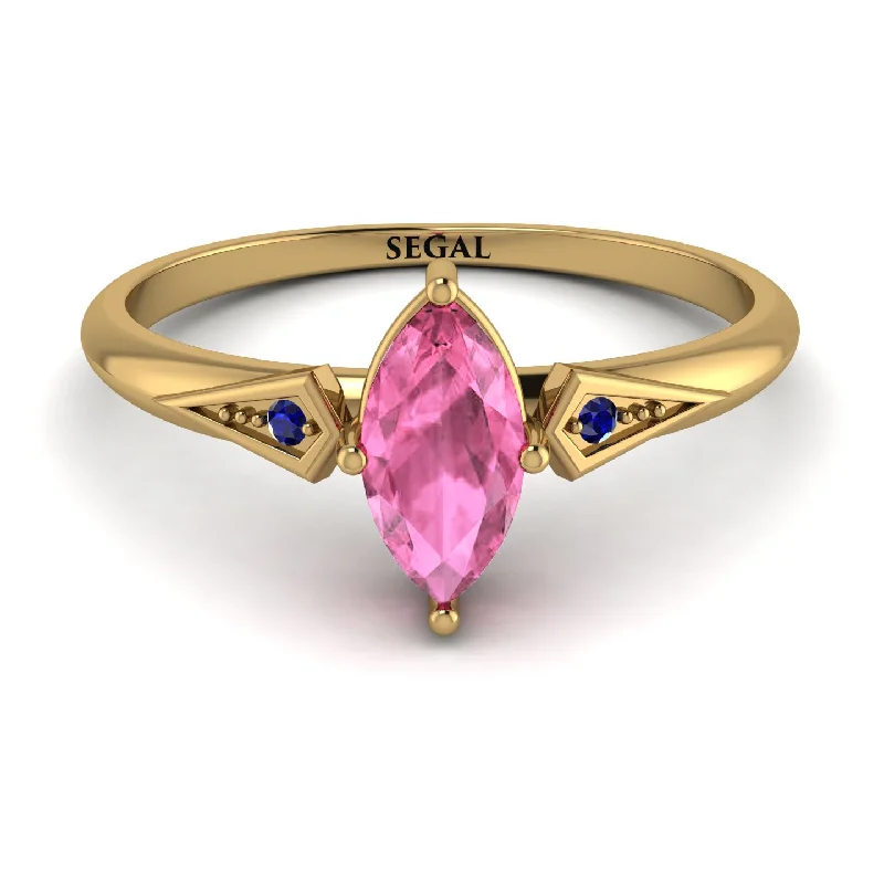 Beautiful Gold Ring with Gemstones-Marquise Pink Moissanite Geometrical Engagement Ring - Reese No. 813