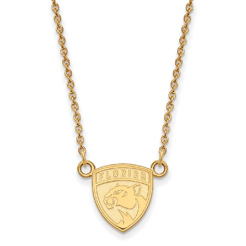 Gold Heart Necklace for Gifts-SS 14k Yellow Gold Plated NHL Florida Panthers Small Necklace, 18 Inch