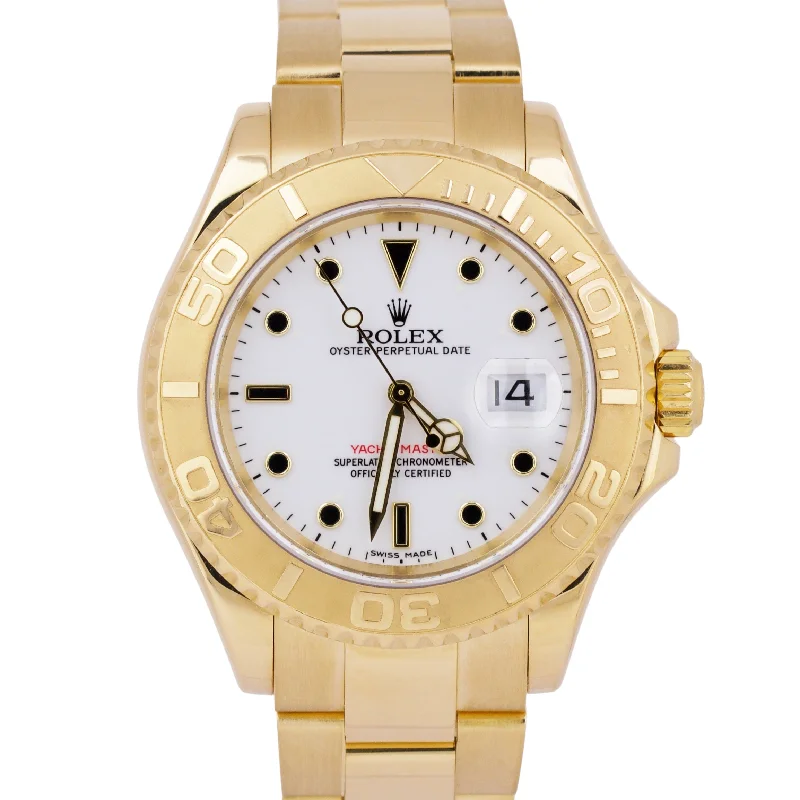 Casual Watches for Women for Daily Wear-Rolex Yacht-Master 40mm WHITE 18K Yellow Gold NO-HOLES Oyster Watch 16628 BOX