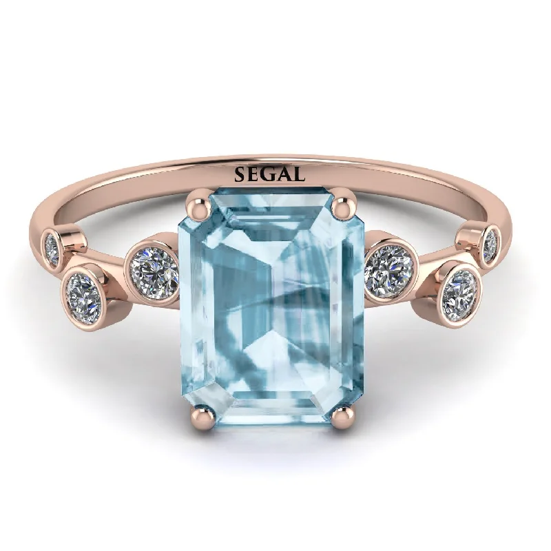 Custom Wedding Ring for Personalized Style-Emerald Cut Aquamarine Ring With Bezel - Alina No. 402