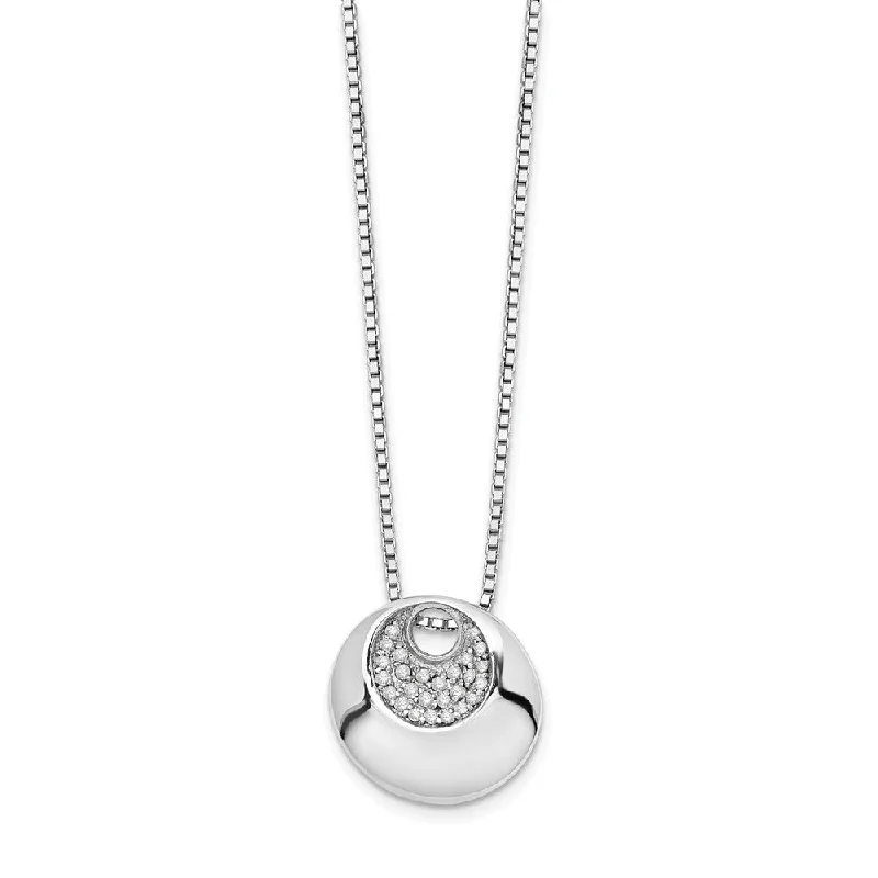 Artistic Necklace for Fashion Lovers-Diamond Crescent Circle Necklace in Rhodium Plated Silver, 18-20 Inch