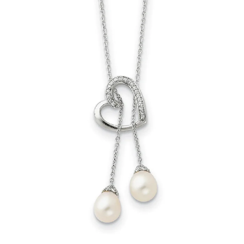 Simple Silver Chain Necklace-Sterling Silver, FW Cultured Pearl & CZ Two Become One Lariat Necklace