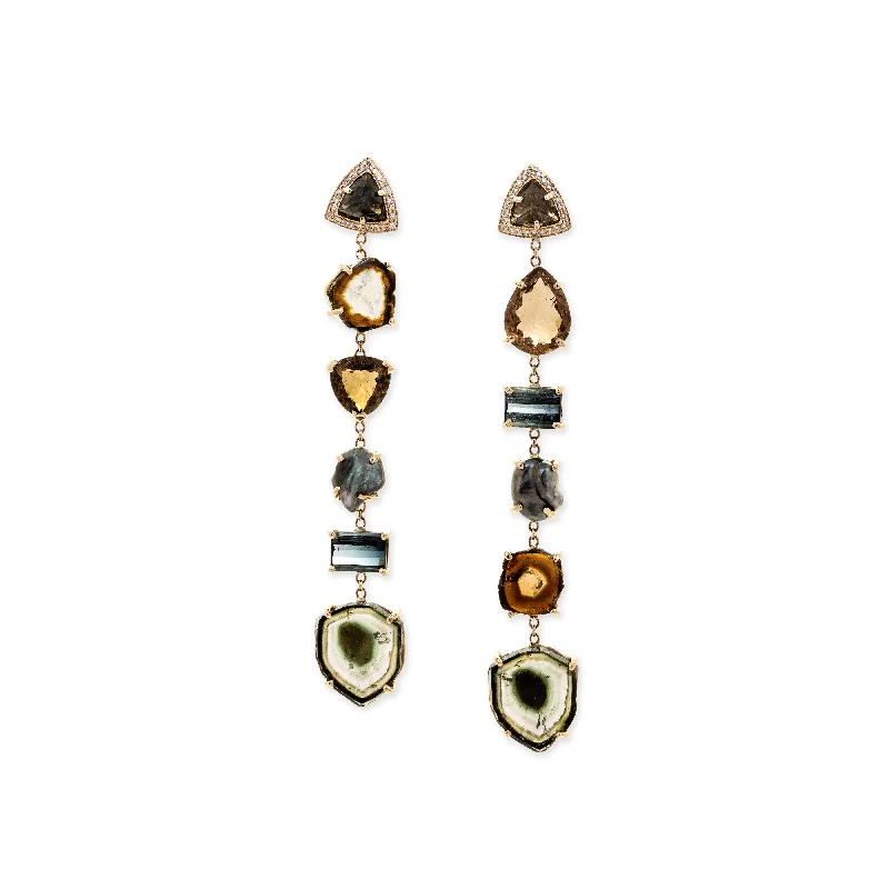 Swarovski Crystal Earrings-PAVE TOURMALINE TRILLION + TOURMALINE AND BLACK PEARL DROP EARRINGS