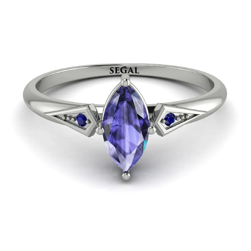 Simple Wedding Ring Set for Couples-Marquise Tanzanite Geometrical Engagement Ring - Reese No. 215