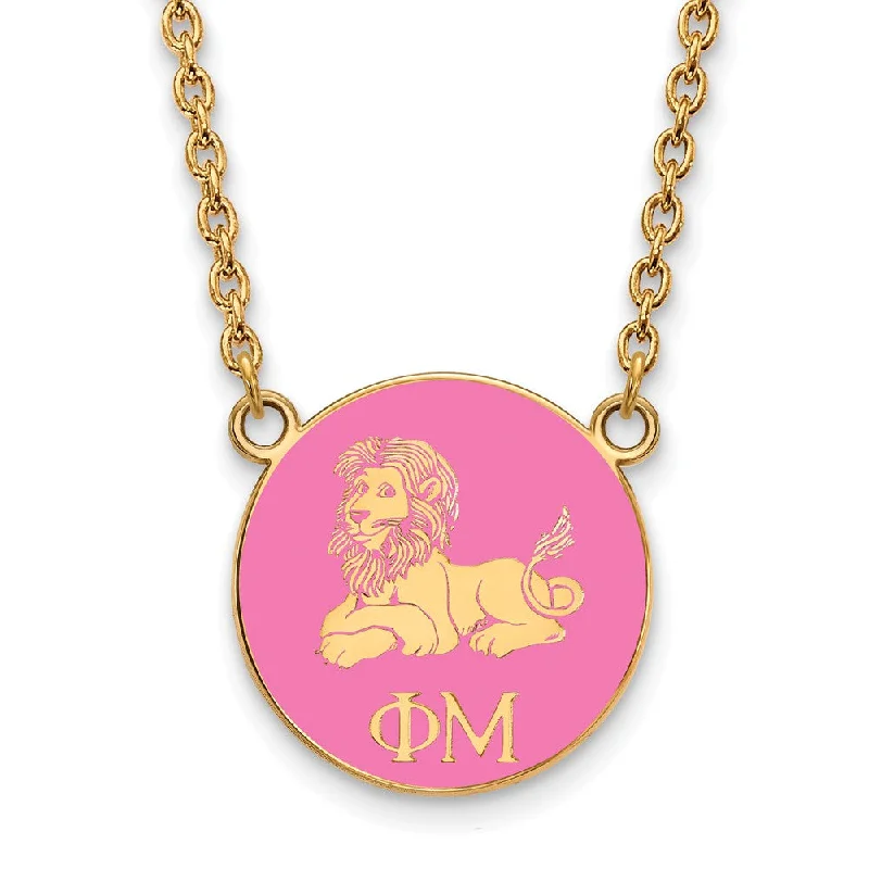 Beautiful Gold Necklace for Special Events-14K Plated Silver Phi Mu Small Pink Enamel Logo Necklace