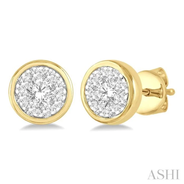 Stunning Drop Earrings for Weddings-1/3 ctw Medallion Lovebright Round Cut Diamond Bezel Stud Earring in 14K Yellow and White Gold